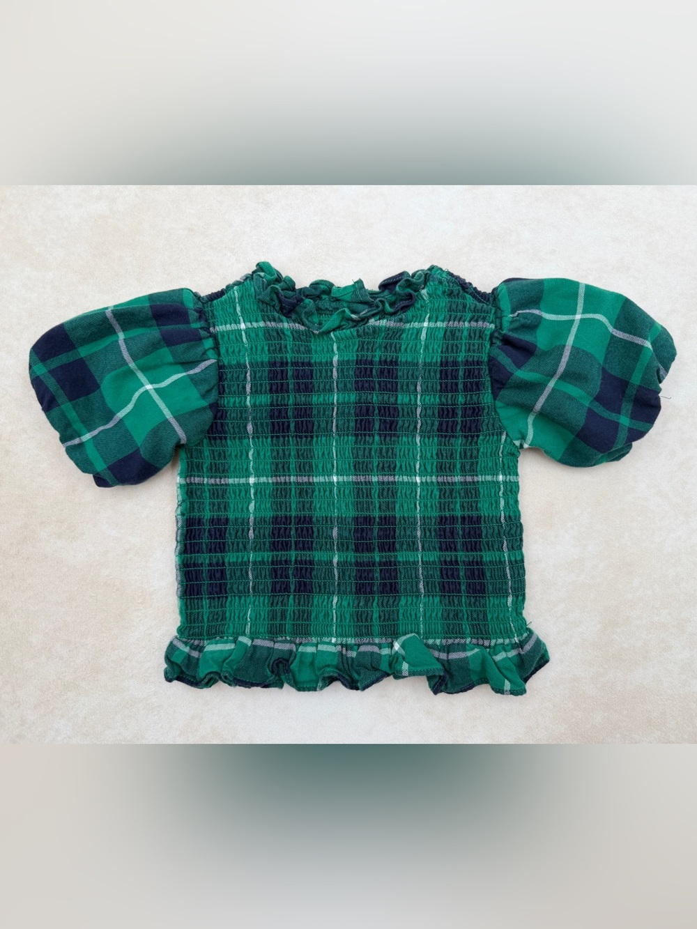 Janie and Jack Green and Navy Plaid Smocked Holiday Top